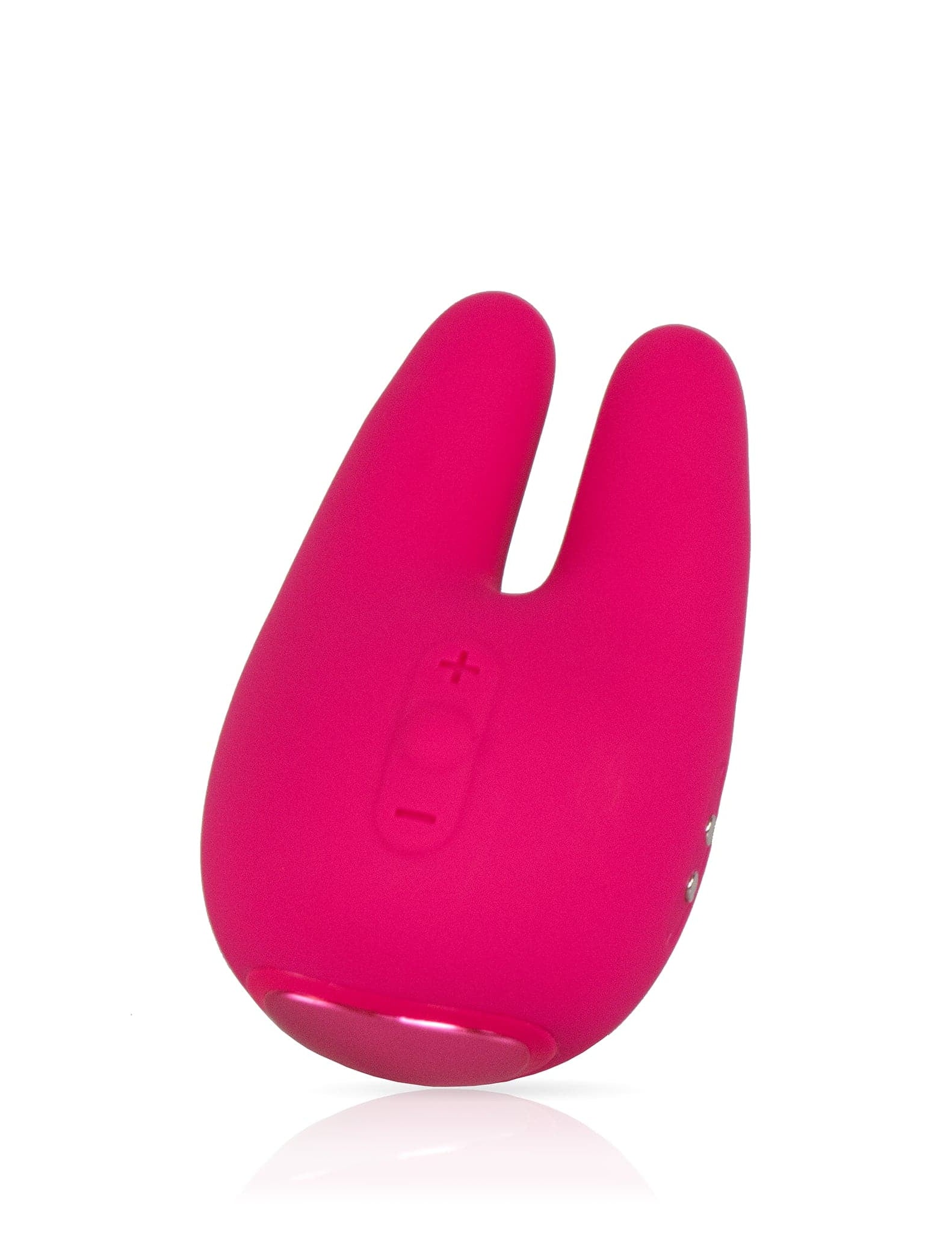 Angle front facing two prong clitoral vibrator in pink #pink